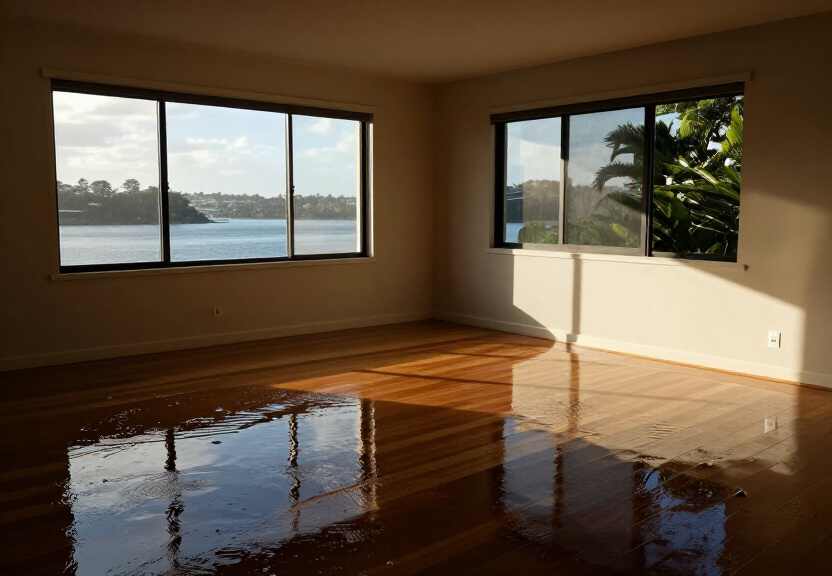 Flooded living room in a Redfern apartment before restoration